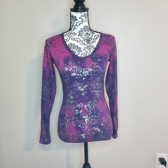 Maurices small womens thin long sleeve purple tie-dye top - Picture 1 of 10